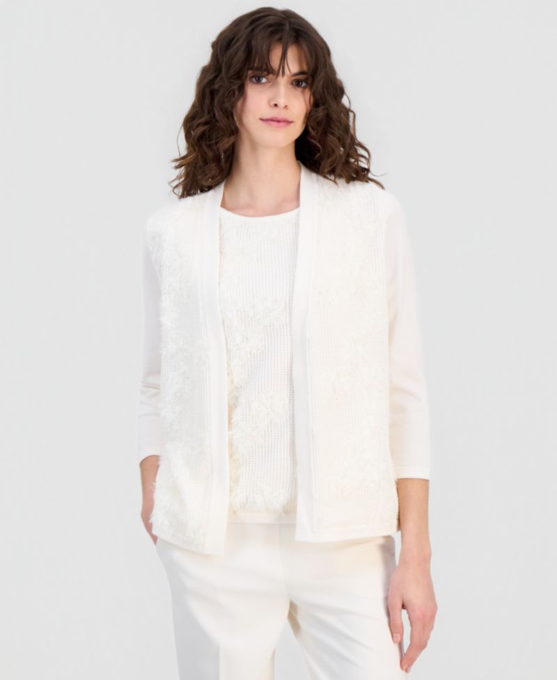 Women's Open-Front Floral-Appliqu&eacute; Cardigan