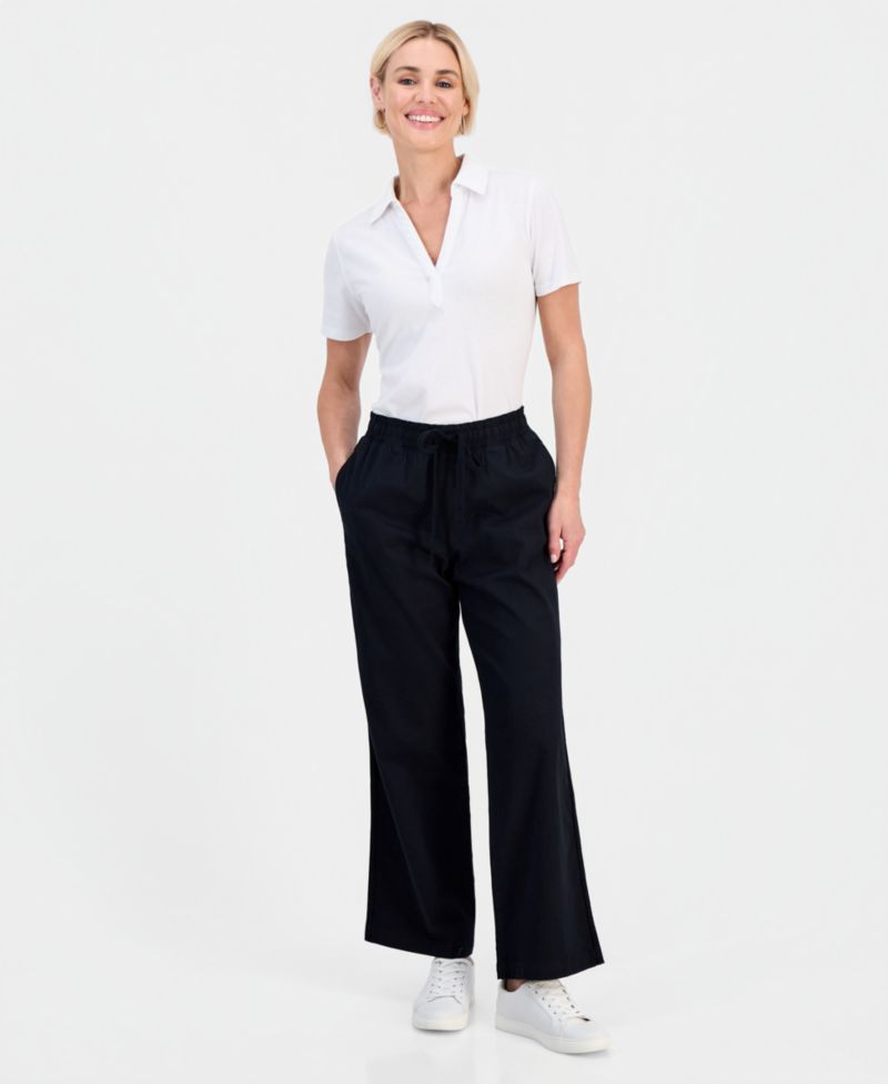 Petite Twill-Tape Wide-Leg Pull-On Pants