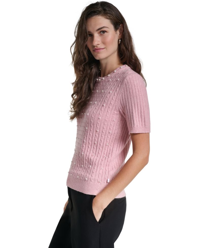 PetiteCable-Knit Crewneck Short-Sleeve Sweater