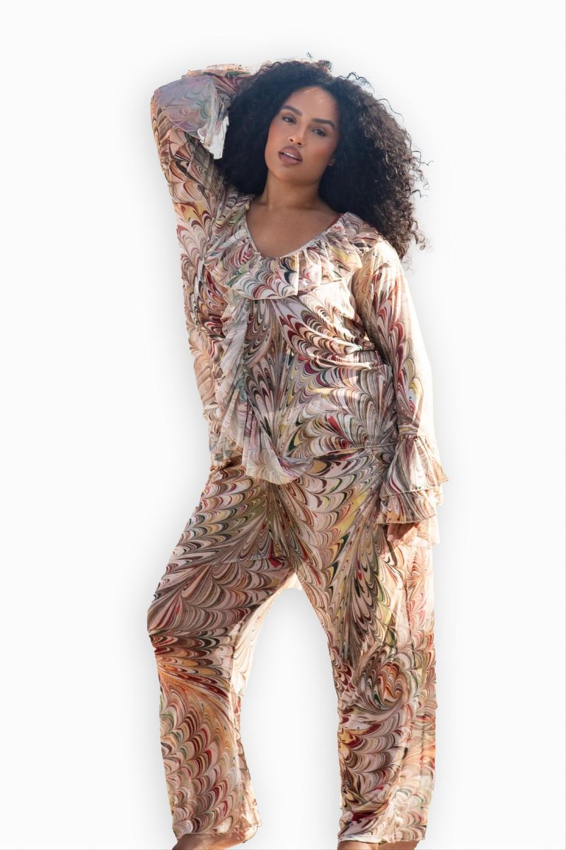 Women's Curve V-Neck Ruffle Printed Resort Top