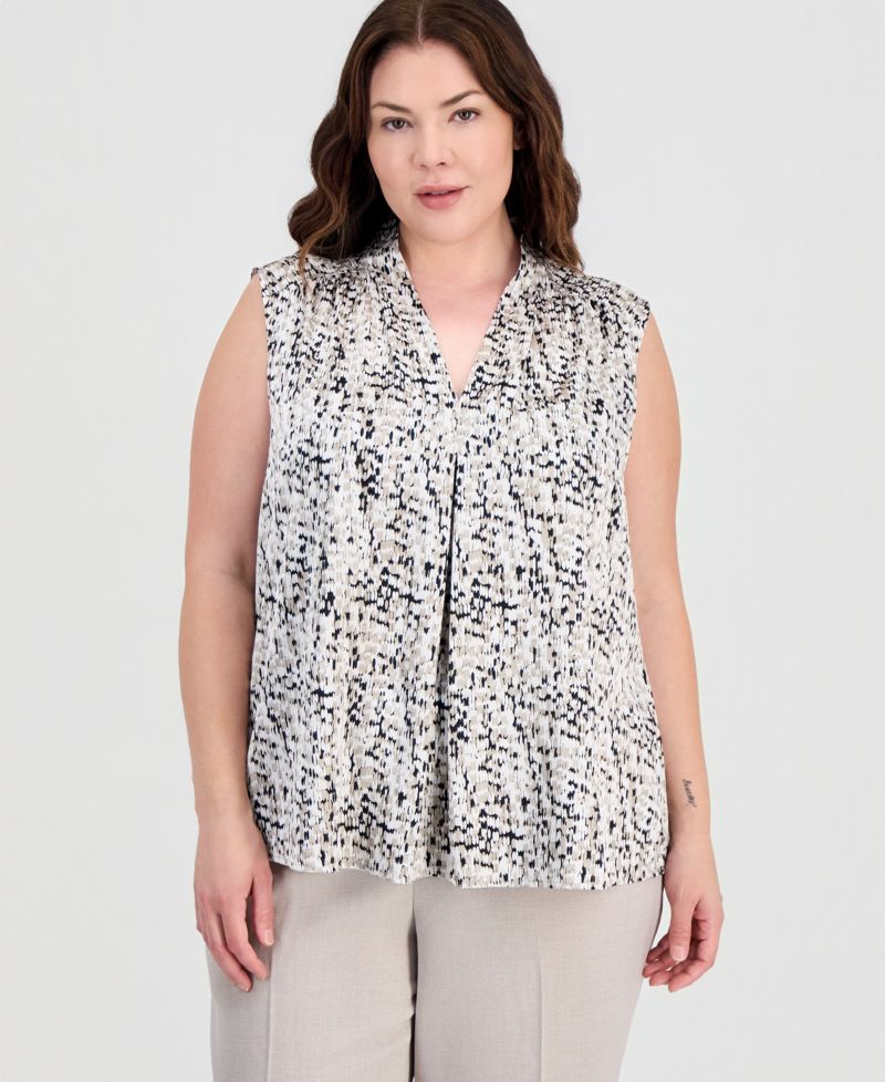 Plus Size V-Neck Front-Pleat Top