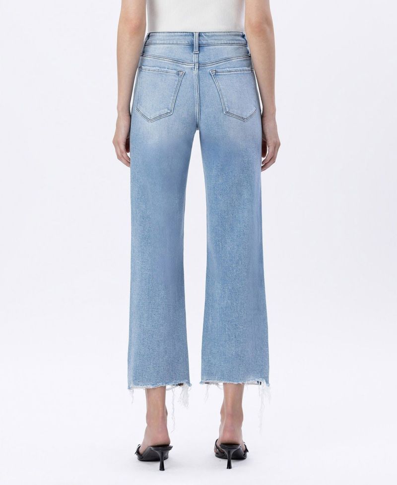 Women's High Rise Distressed Crop Slim Wide Leg Jeans