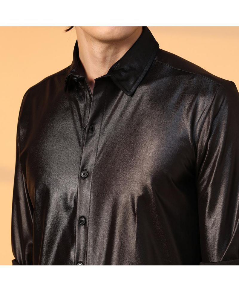 Men's Obsidian Black Solid Suede Shirt