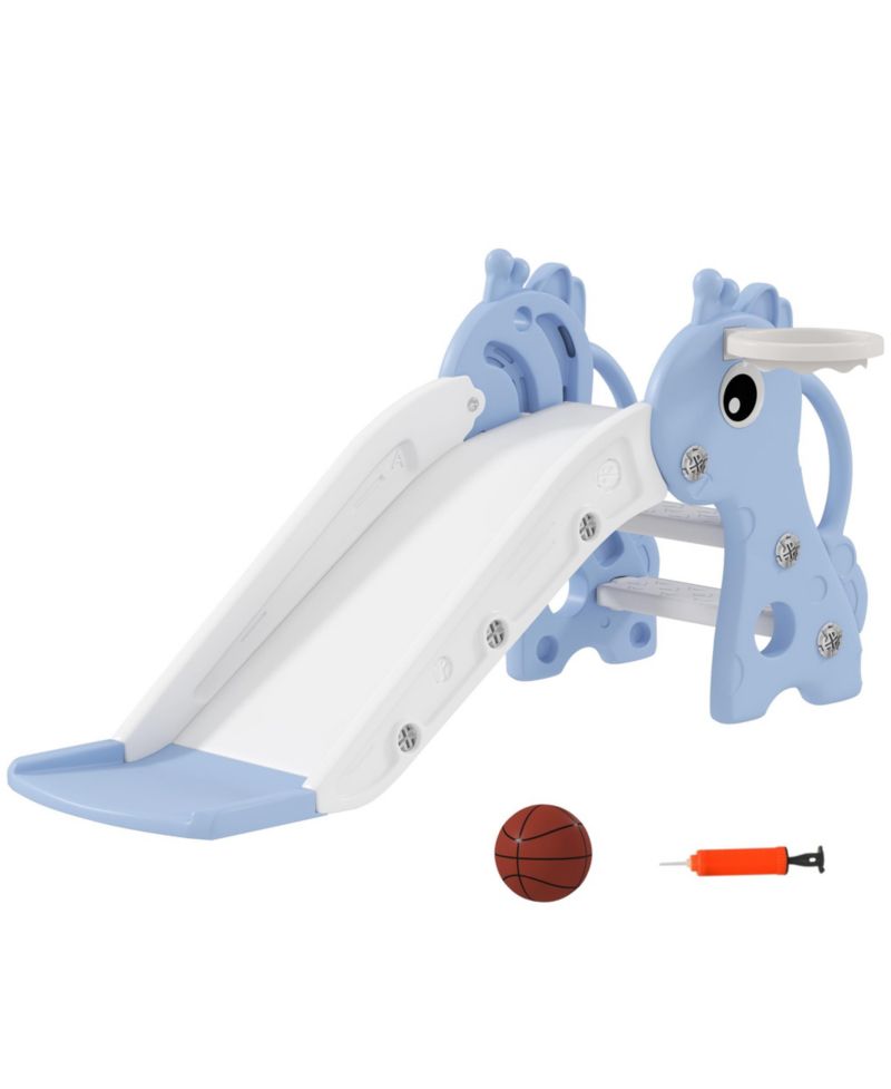 Kids Slide with Climber and Basketball Hoop, 3-in-1 Baby Slide,