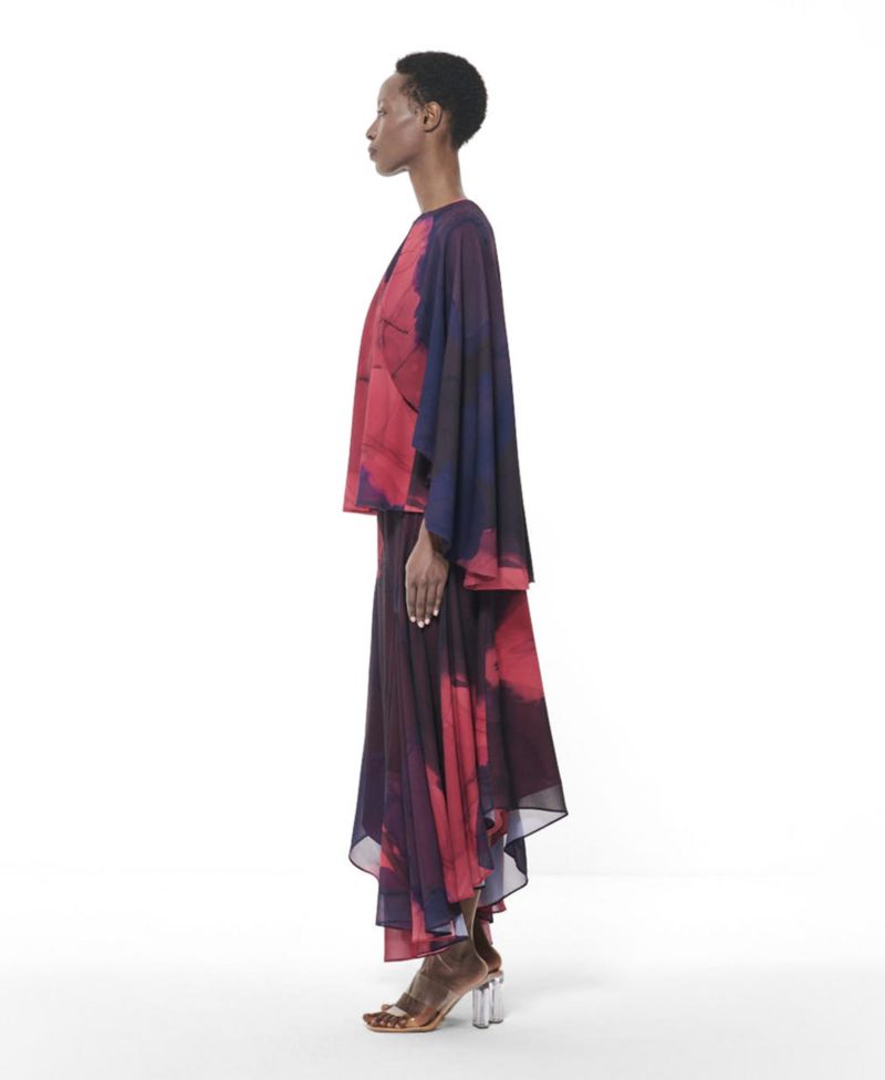 Women's Paneled Printed Asymmetric Hem Maxi Skirt