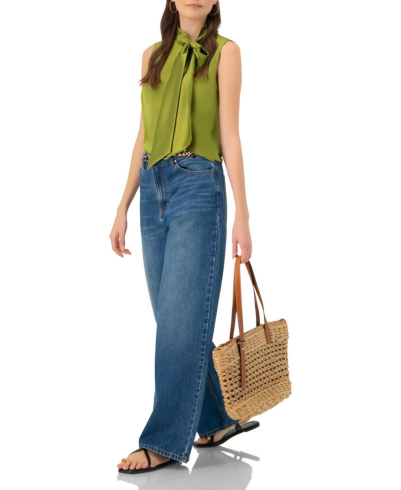 Women's Sleeveless Satin Blouse with Neck Tie