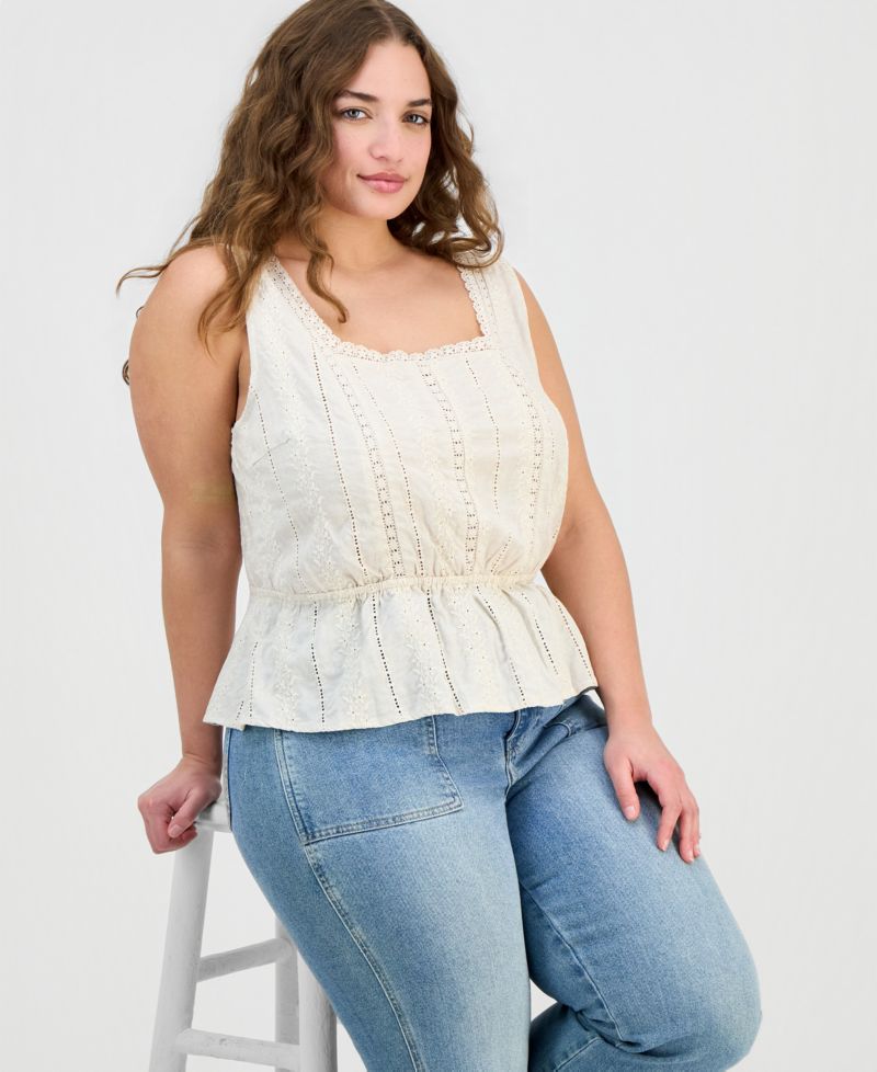 Trendy Plus Size Embroidered Peplum Top