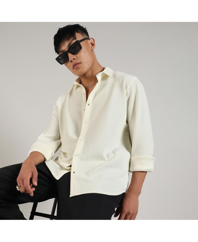 Men's Pale Yellow Stripe-Creased Shirt