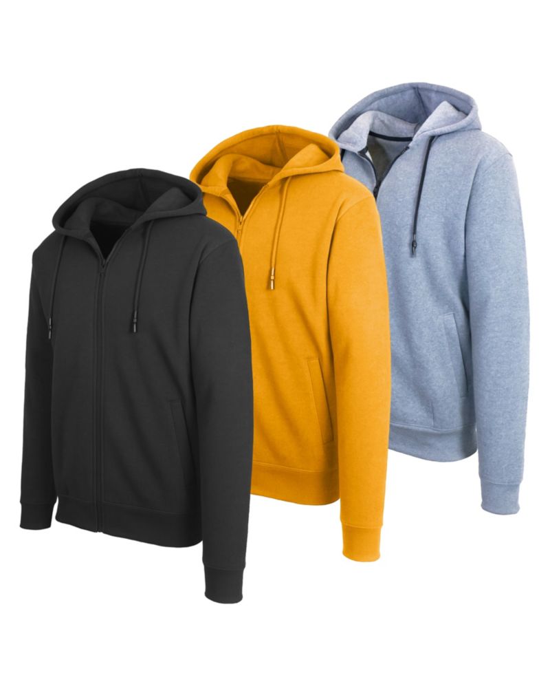 Men's Full Zip Hooded Sweatshirt, 3-Pack