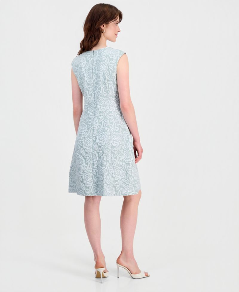 Women's Floral-Jacquard Notch-Neck Dress