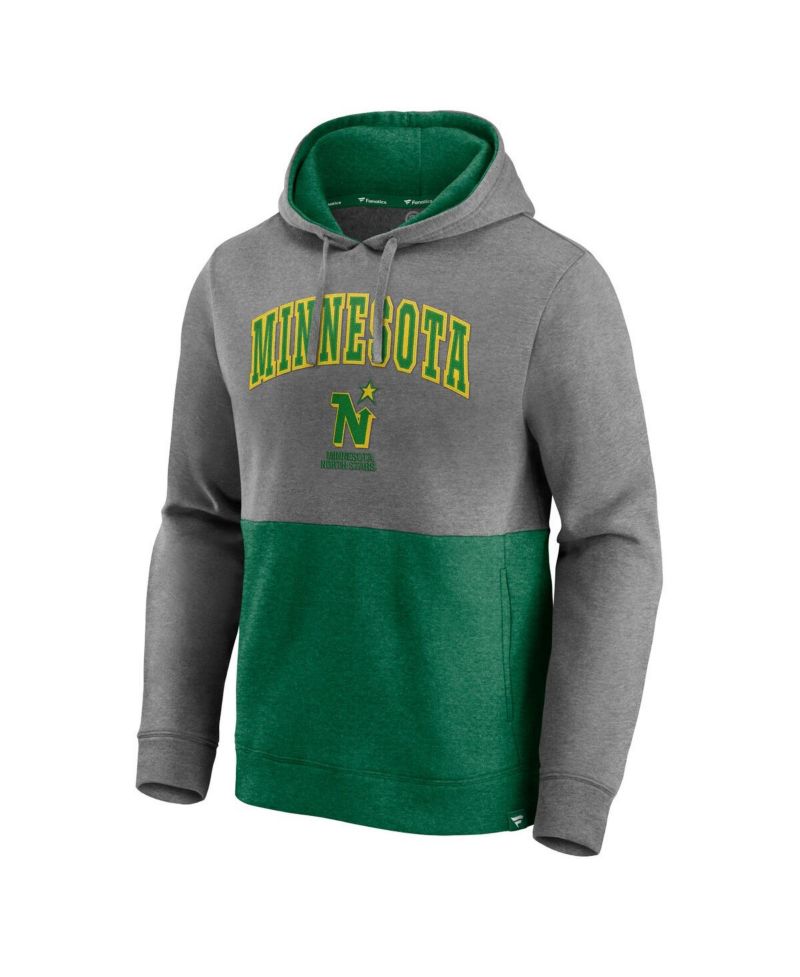 Men's Heathered Gray and Kelly Green Minnesota North Stars Block Party Classic Arch Signature Pullover Hoodie