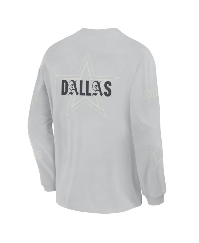Men's Gray Dallas Cowboys Oversized Type Play Long Sleeve T-Shirt