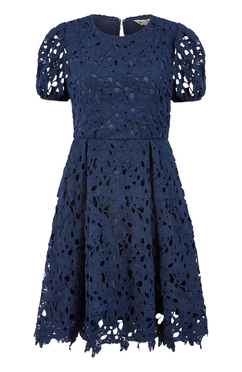 Women's Lace Puff Sleeve Skater Dress