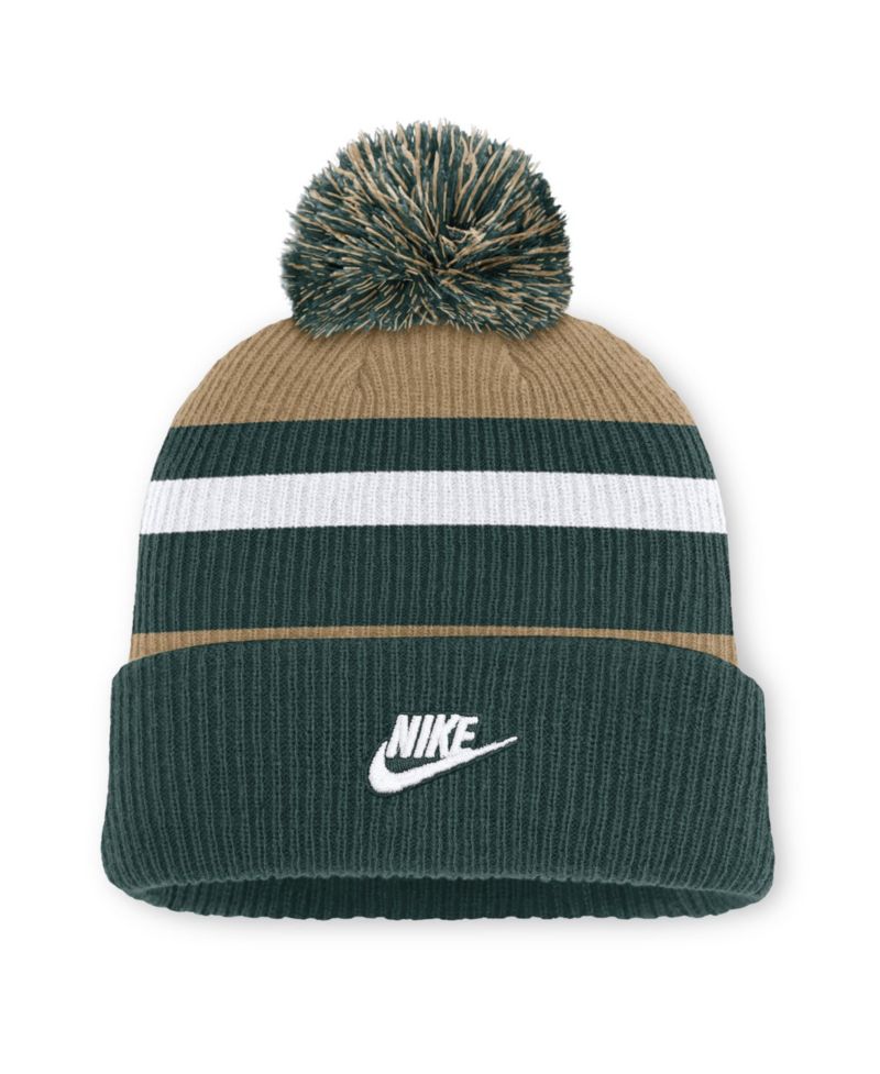 Men's and Women's Forest Green/Beige Michigan State Spartans Legacy Striped Cuffed Knit Hat with Pom