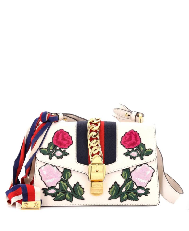 Sylvie Small Embroidered Web Paneling Shoulder Bag