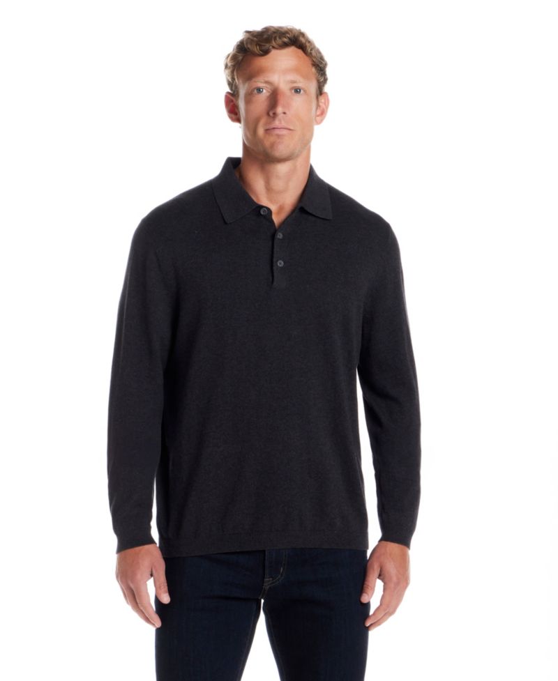 Men's Solid Cotton Cashmere Polo Sweater