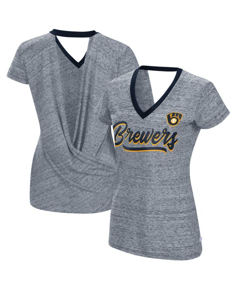 Women's Navy Milwaukee Brewers Halftime Back Wrap Top V-Neck T-shirt