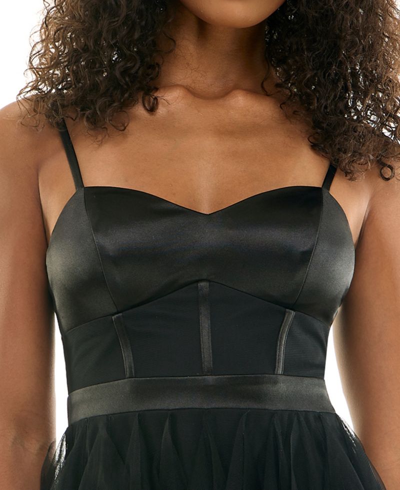 Juniors' Satin and Chiffon Corset Fit & Flare Dress