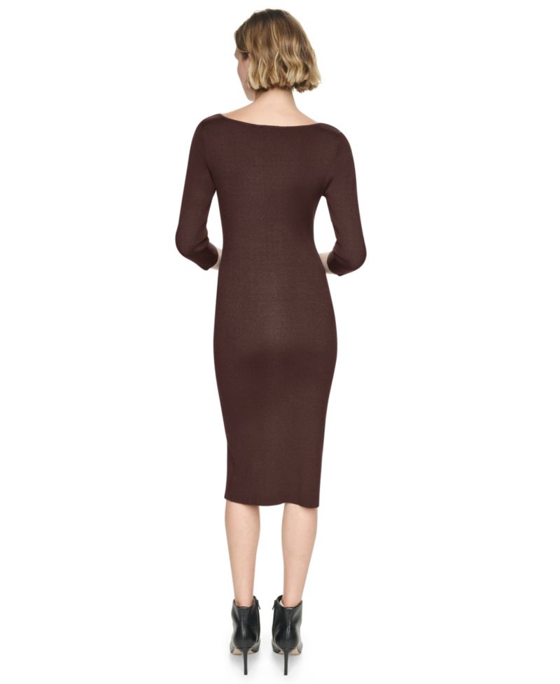 Women's Boat Neck Ribbed-Knit 3/4-Sleeve Dress