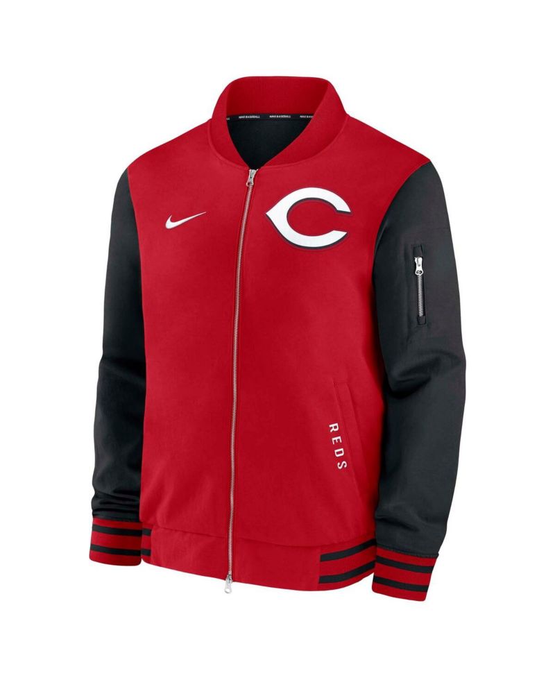 Men's Red/Black Cincinnati Reds Authentic Collection Dugout Full-Zip Bomber Jacket