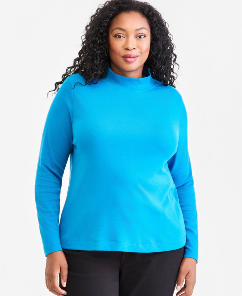 Plus Size Mock-Neck Long-Sleeve Tee