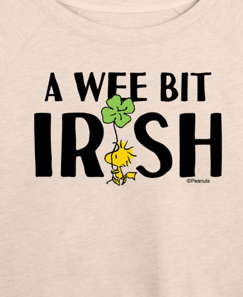 Plus Size Peanuts A Wee Bit Irish Woodstock St. Patrick's Day French Terry Graphic Crewneck T-Shirt