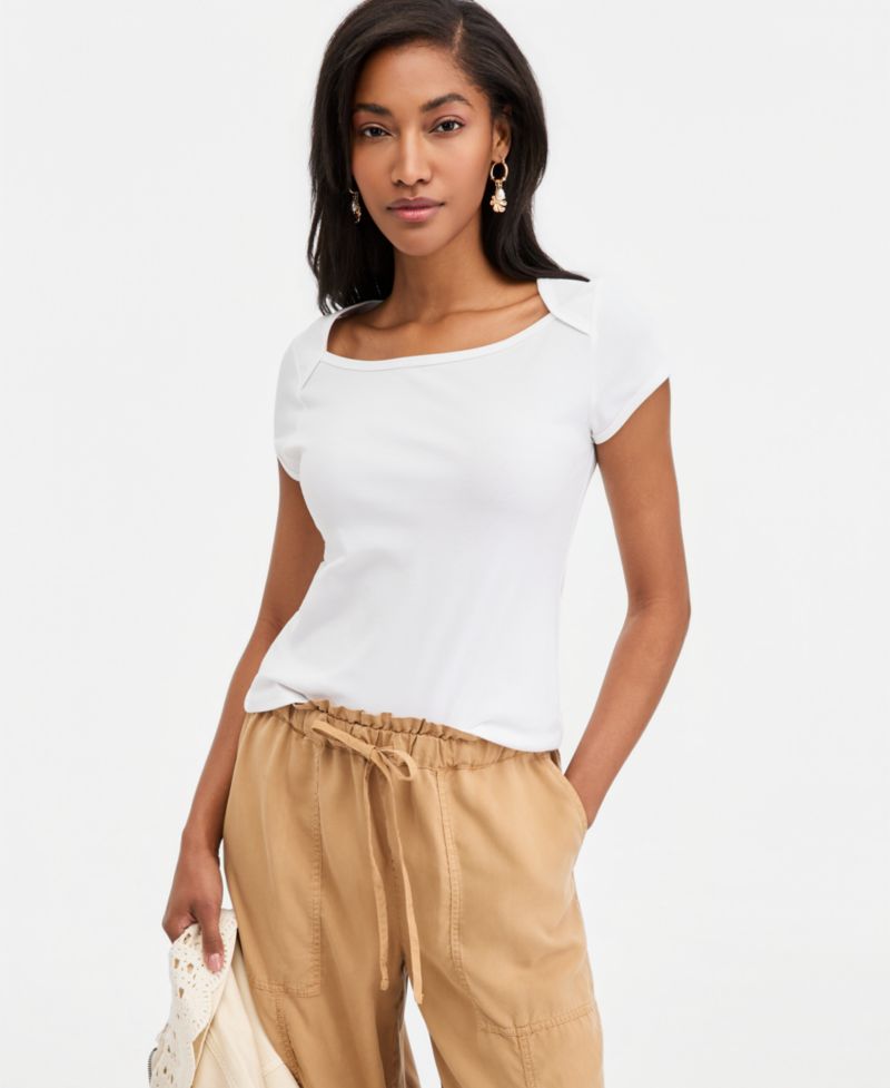 Women's Micro Rib Boatneck Cap Sleeve Top