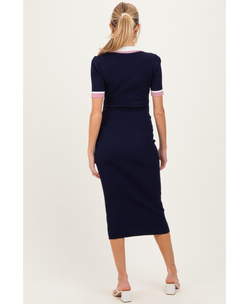 Women's Navy Collared Colorblock Midi Dress