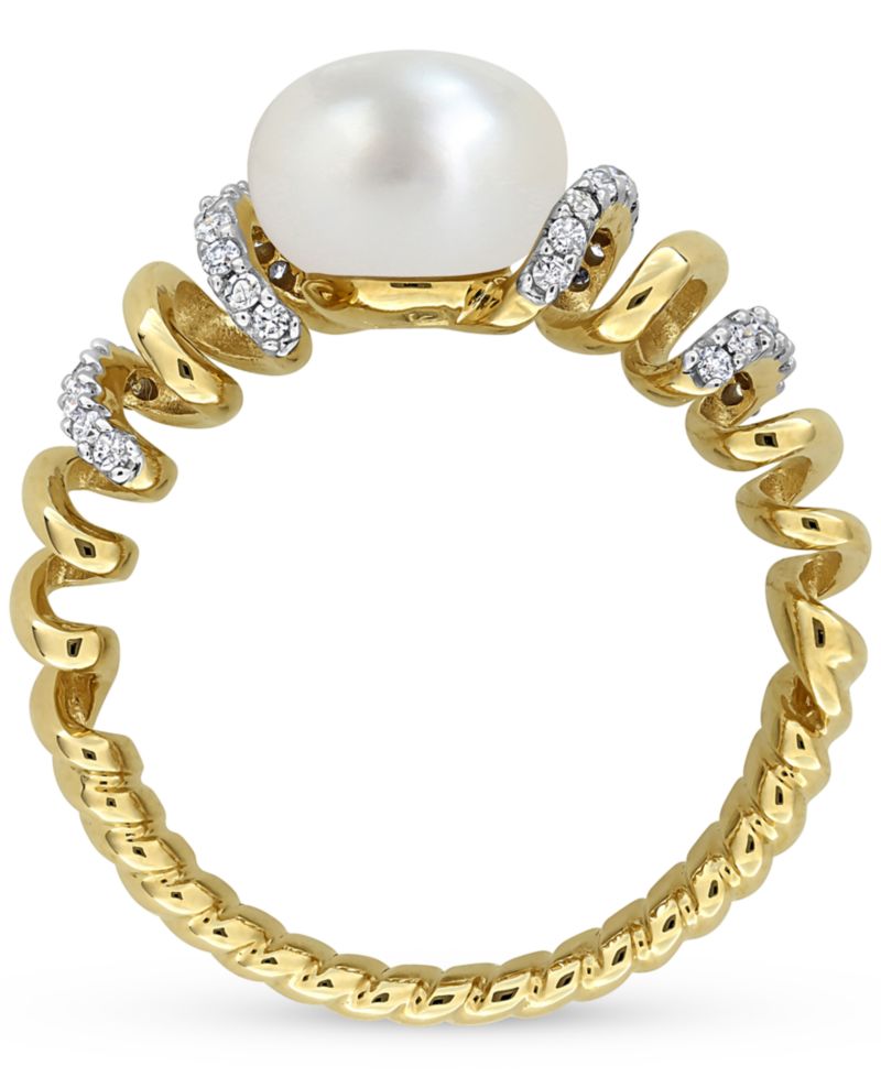 Cultured Freshwater Pearl (8-8.5mm) & Diamond (1/6 ct. t.w.) Ring in 10k Yellow Gold