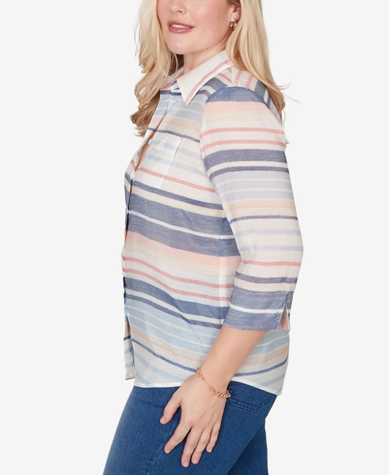 Women's Port Side Textured Stripe Button-Front Top