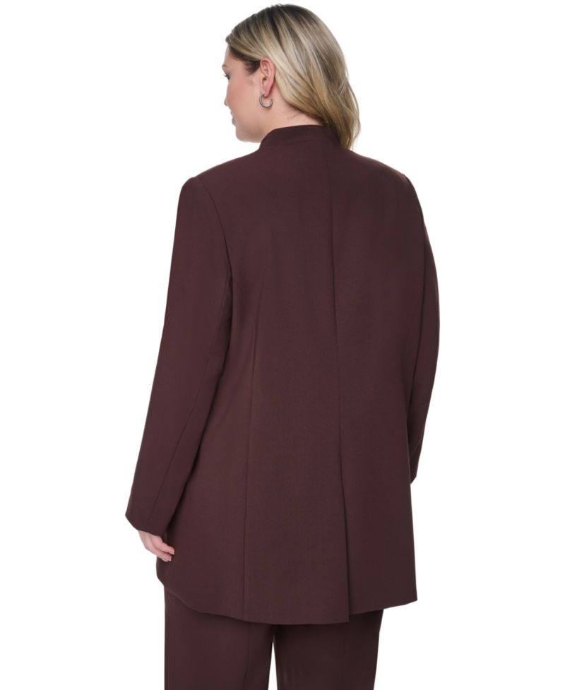 Plus Size Collarless Open-Front Rollback-Cuff Blazer