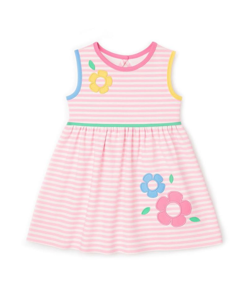 Little Girls Stripe Knit Dress With Flowers