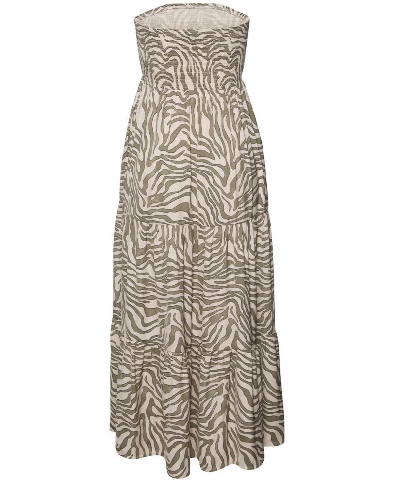 Women's Animal Print Strapless A-Line Maxi Dress
