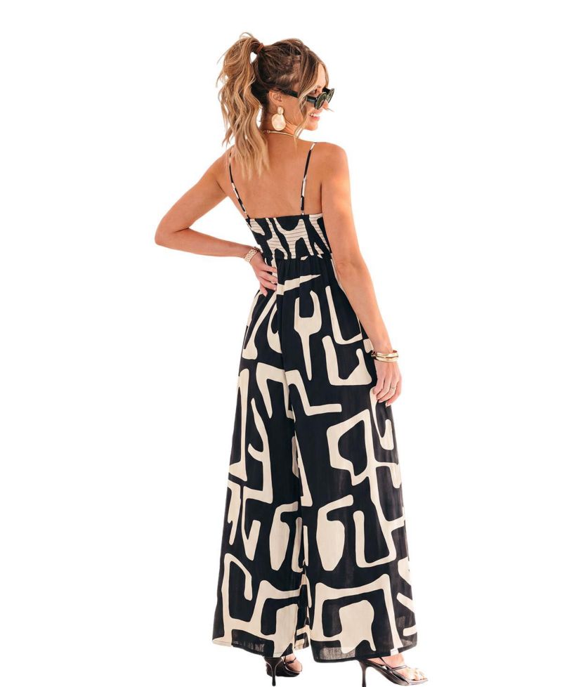 Women's Abstract Geometric Print Wide-Leg Jumpsuit