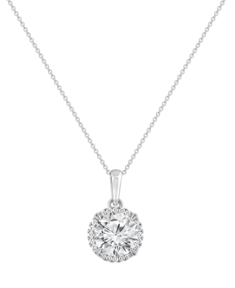 Badgley Mischka Certified Lab Grown Diamond Halo 18" Pendant Necklace (2 ct. t.w.) in 14k Gold