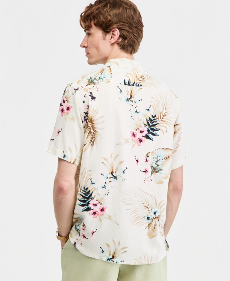 Men's Printed Silk-Blend Short Sleeve Shirt