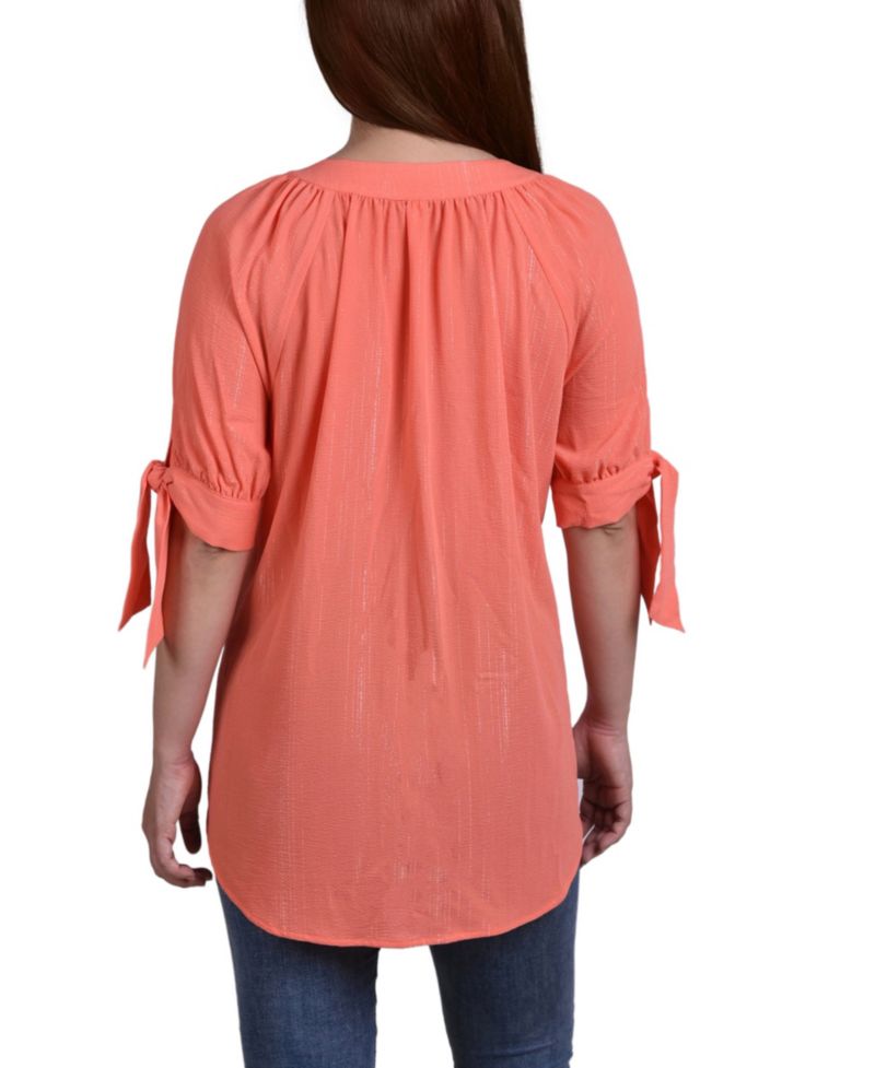 Petite Size Elbow Sleeve Tie-Sleeve Blouse
