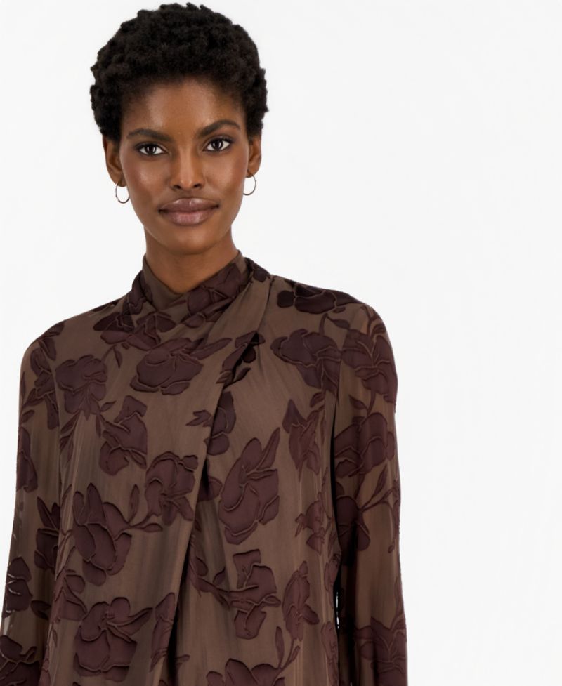 Women's Tiffany Floral Twist-Neck Long-Sleeve Blouse
