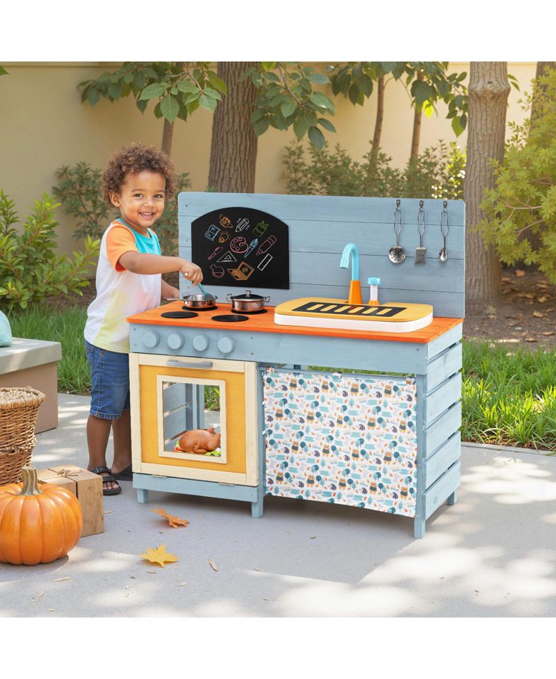 Wooden Toy Kitchen Playset with Removable Faucet, 33" x 14" x 33.5"