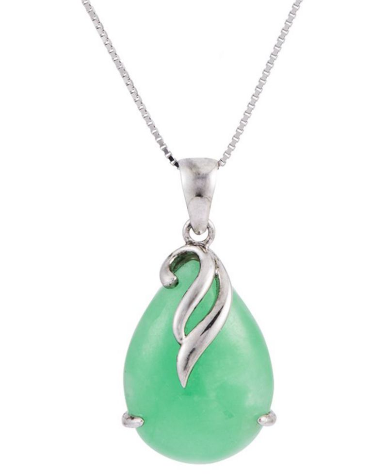 Green Jade Pendant Necklace in Sterling Silver