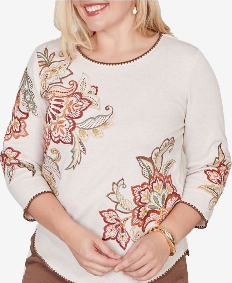 Women's Spice Market Asymmetrical Scroll Floral Round Hem Top