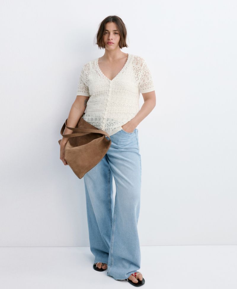 Women's Short-Sleeve Open-Knit Cardigan Sweater