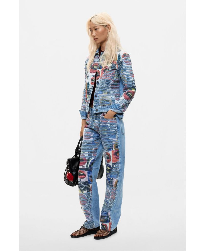 Women's Short Graphic-Print Denim Jacket