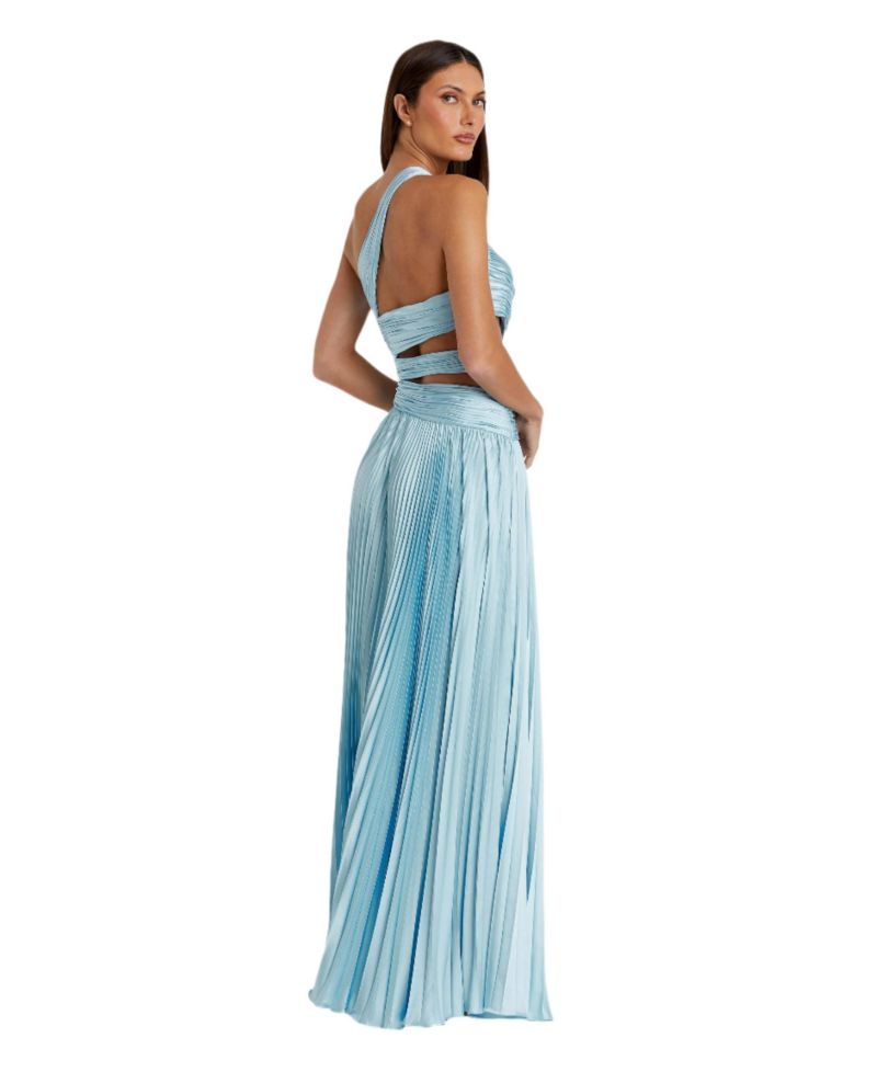 Women's One Shoulder Pleated Charmeuse Gown with Slit