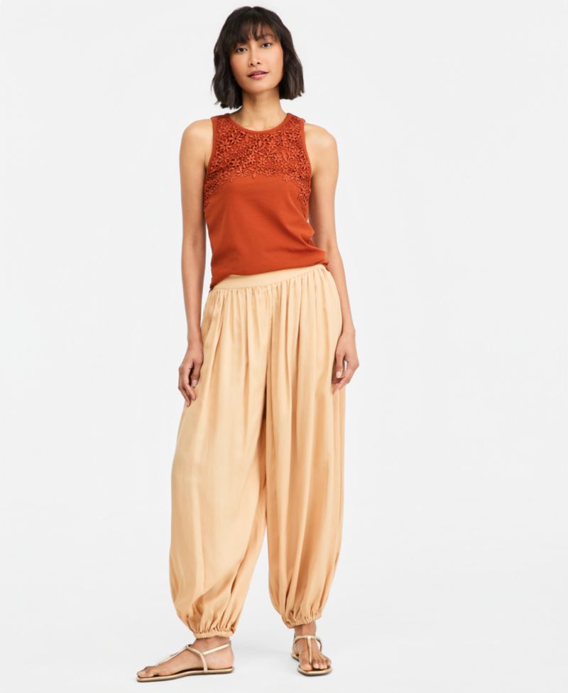Women's High-Neck Sleeveless Lace-Trim Tank Top