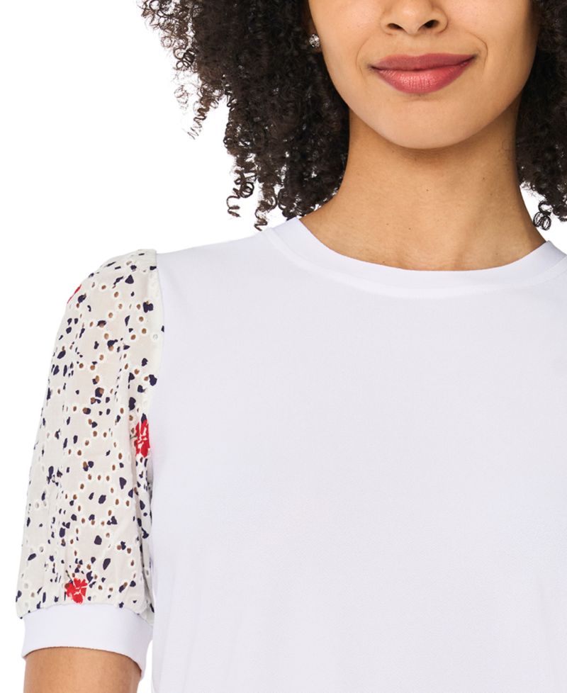Women's Short-Sleeve Crewneck Mixed Media T-Shirt