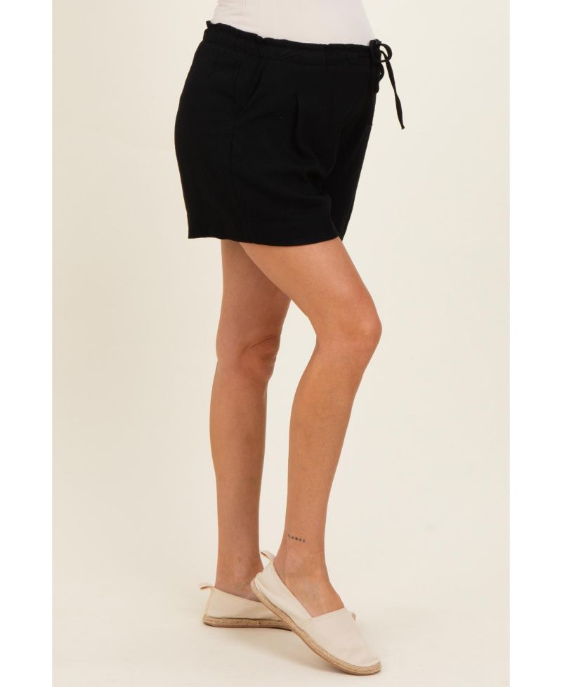 Maternity Black Drawstring Pleated Shorts