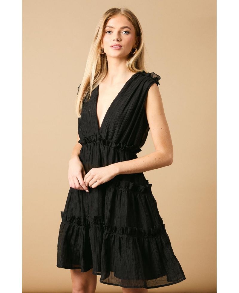 Women's Tiered Detail V-Neck Mini Dress