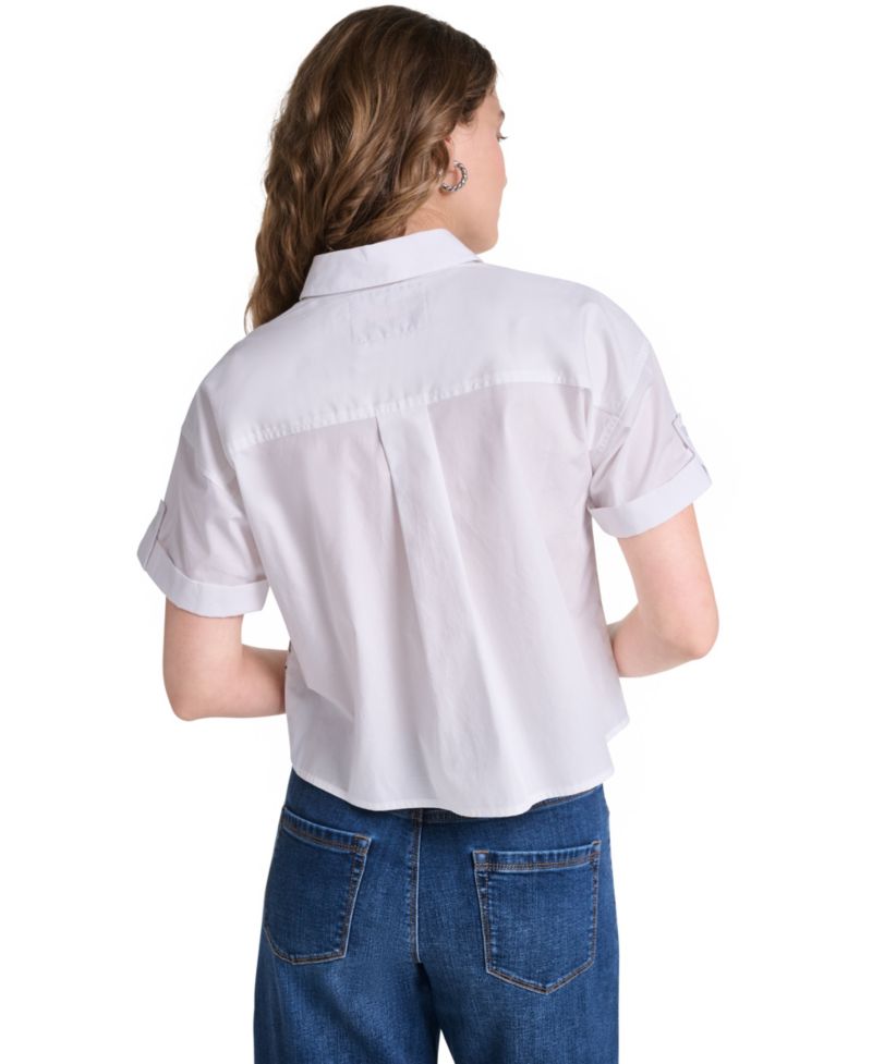 Women's Cotton Crop Paris Scene Button-Front Top
