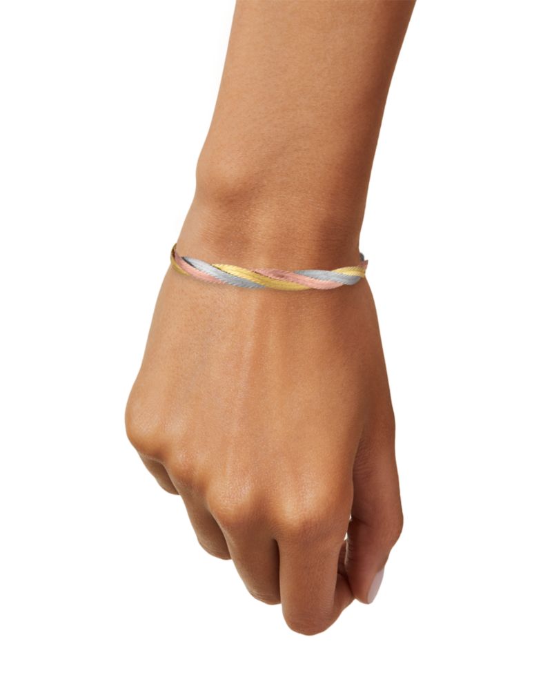 Macy's Braided Textured Diamond Cut Bracelet in 14k Tri-Color Gold Over Sterling Silver